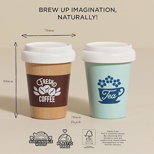 Miniatura 6 de Le Toy Van - Honeybake - Taza de café y taza de té para llevar - Juego de tazas de viaje - Accesorios de cocina para niños - Juego de rol de madera