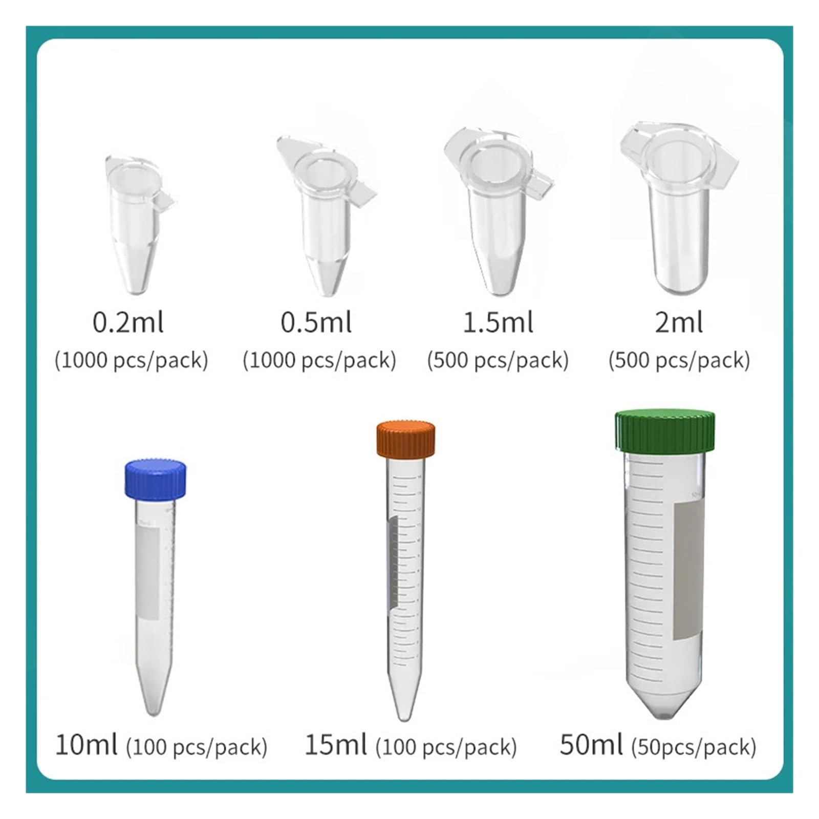 yingyingjia Miniaturowa plastikowa probówka wirówkowa z podziałką 0,2 ml 0,5 ml 1,5 ml 2 ml 10 ml 15 ml 50 ml Probówka do PCR Probówka PRP Probówka testowa Probówki wirówkowe do osocza(1.5ml)