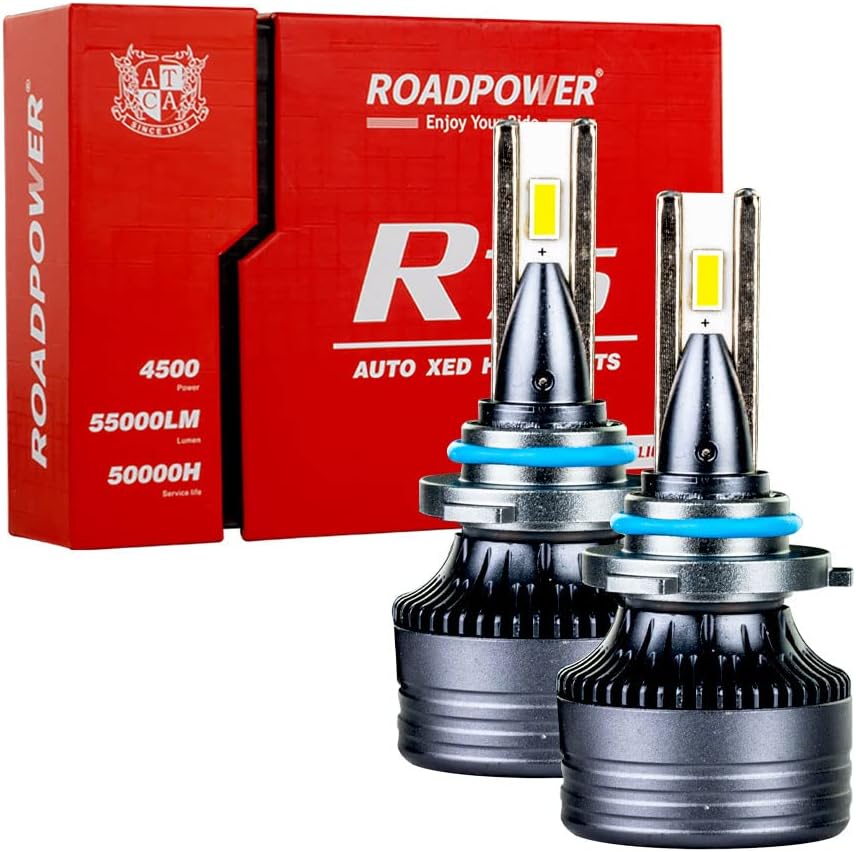 ROADPOWER R75 High Power LED Headlight Bulbs White, 500% Brightness High/Low Beam, Easy to Install and Play for Car Bright Light Cool White, Pack of 2 (9006)