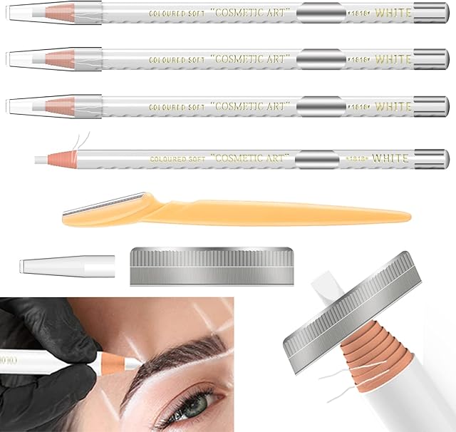 Waterproof Eyebrows Pencil Tattoo Makeup And Microblading Supplies Kit-Permanent Eye Brow Liners In 5 Colors Waterproof Eyebrow Pencils Peel - Brow Pencil Set For Marking (4 white)