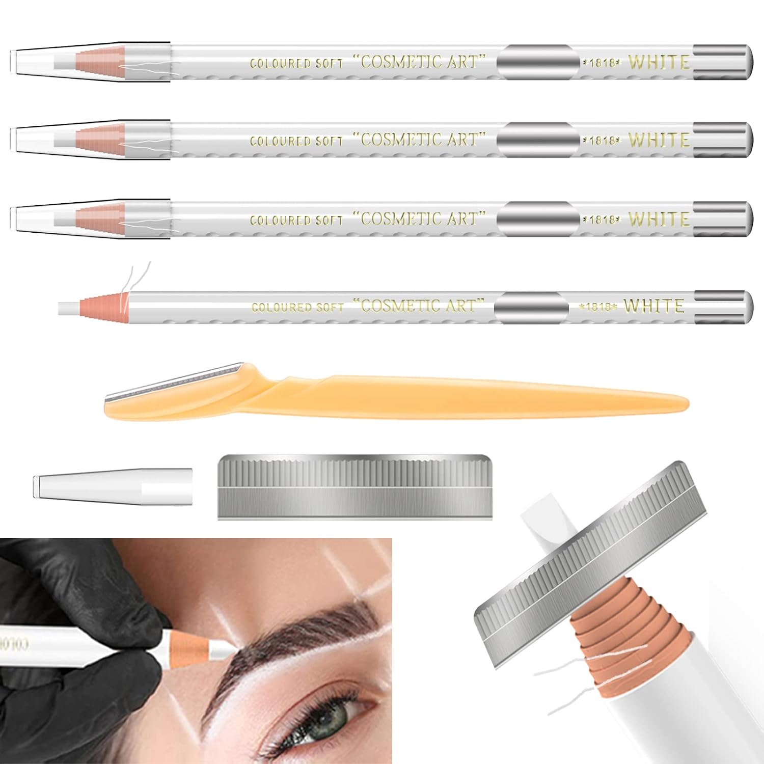Tattoo Makeup And Microblading Supplies Kit-Permanent Eye Brow Liners For Marking In 5 Colors Waterproof Eyebrow Pencils Peel (white)