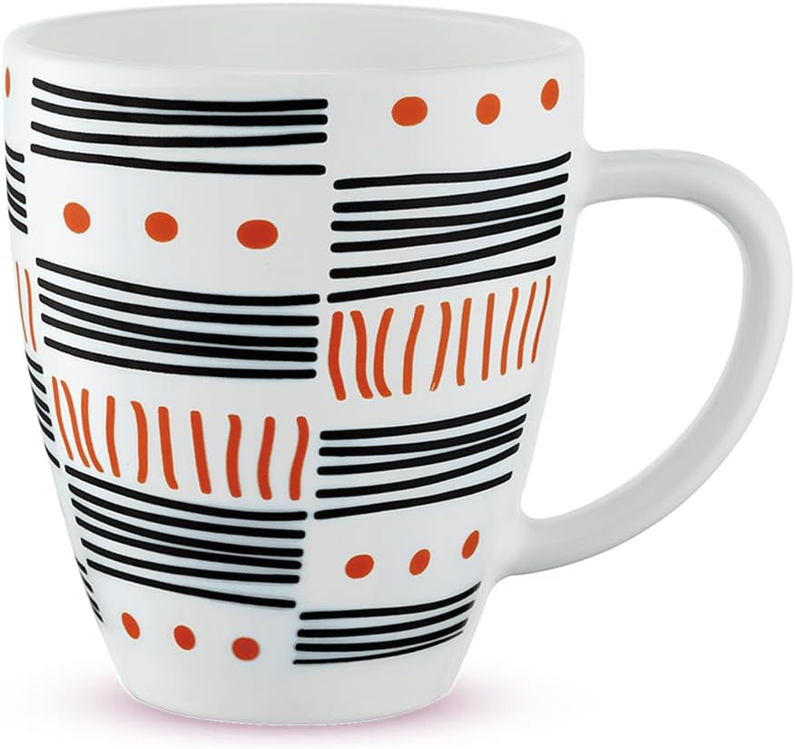 Doodle Opalware Mug | Set of 1 Pcs Tea/Coffee Mugs, 400 ml Each | Microwave & Dishwasher Safe, Bone-Ash Free | Crockery Set Ideal for Daily Use & Gifting | White