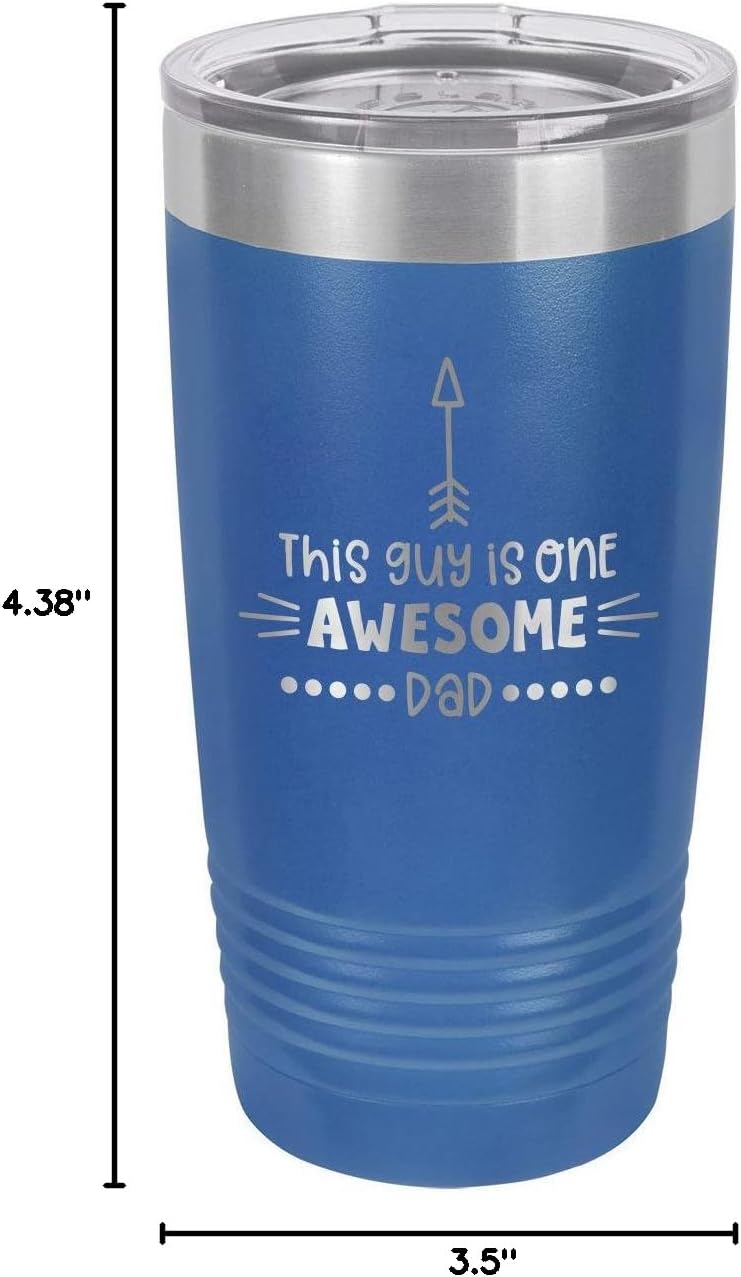 THIS GUY IS ONE AWESOME DAD BLUE 20 oz Drink Tumbler With Straw | Laser Engraved Travel Mug | Compare To Yeti Rambler | Gift Idea Dad For Father's Day & Birthday | OnlyGifts.com