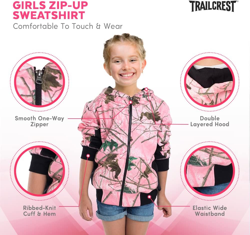 TrailCrest by Treel Girl's Full Zip Up Hoodie Sweatshirt Fashion Hooded Jacket