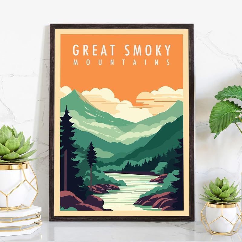 Póster de Parque Nacional Humeante, grandes impresiones artísticas de pared de parques nacionales ahumados, póster de viaje retro de Tennessee,