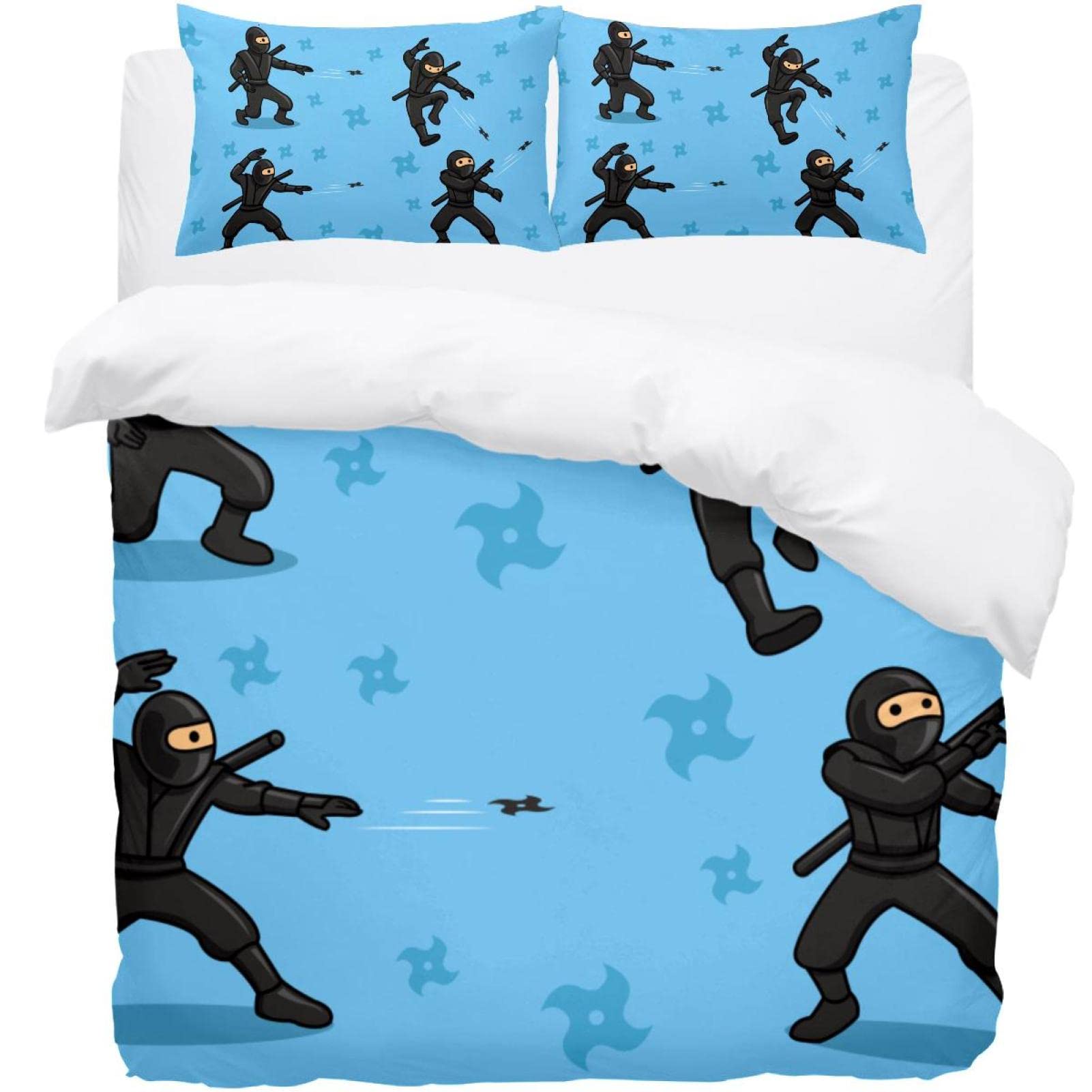 Parure de lit simple 3 pièces ninja avec housse de couette et deux taies d'oreiller pour enfant