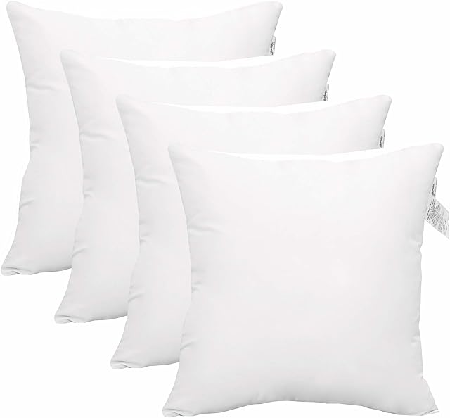 ACCENTHOME Cushion Inner Pads (Pack of 4) 16" x 16" Throw Pillow Inserts | Hypoallergenic Square Cushion Fillers - Hollowfiber Pillow Sham Stuffer (40 x 40 cm, White)