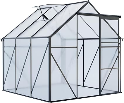 6X6 FT-Black Polycarbonate Greenhouse Raised Base and Anchor Aluminum Heavy Duty Walk-in Greenhouses for Outdoor Backyard in All Season