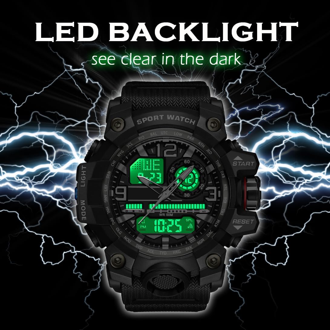 findtime Orologio sportivo da uomo, tattico, militare, impermeabile, orologio digitale da uomo, robusto, con retroilluminazione a LED, sveglia, cronometro