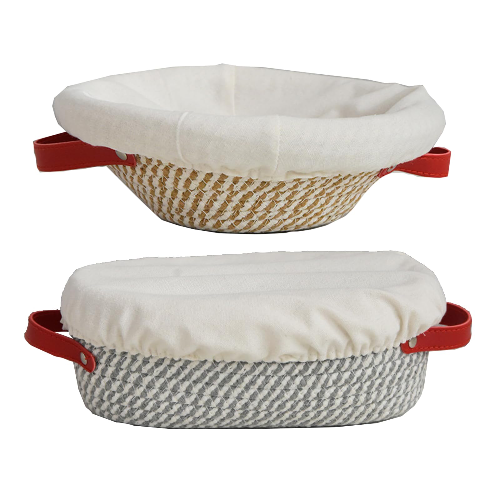 2Pcs Banneton Bread Proofing Baskets, 22cm/8.6 inch Round + 25cm/10 inch Oval Sourdough Cotton Rope Bread Proving Banneton Bowl with Cloth Liner and Cover for Professional and Home Bakers