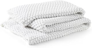 YnM Chunky Cotton Knit Throw Blanket, Cable Knit Throws for Bed Couch Sofa, Comfy & Relaxing, Decorative Piece for Farmhouse Modern Boho Rustic Scandinavian Chic Vibe, White 50x60 Inches