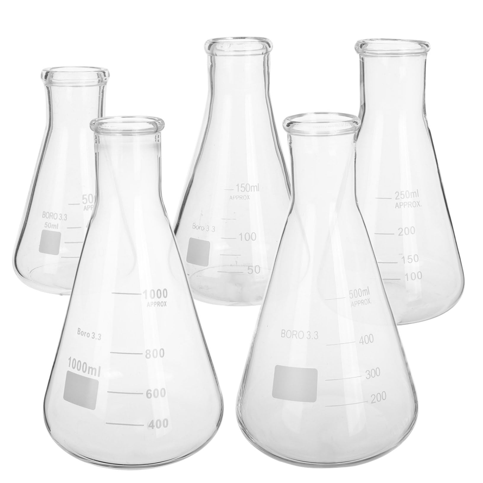 iplusmile Zestaw 5 Kolb Erlenmeyera Odpornych Na Wysoką Temperaturę Szkło Laboratoryjne Zlewki Miarowe 50 Ml Do 1 L Sprzęt Laboratoryjny Do Chemii