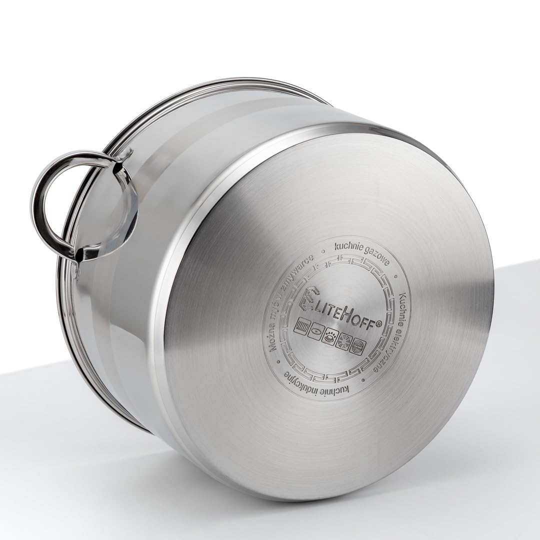 EliteHoff Kochtopf, 7-Lagen Edelstahl Topf Induktion Kochtöpfe Nudeltopf Suppentopf mit Glasdeckel für alle Herdarten Spülmaschinenfest (14.7L - 32 cm)