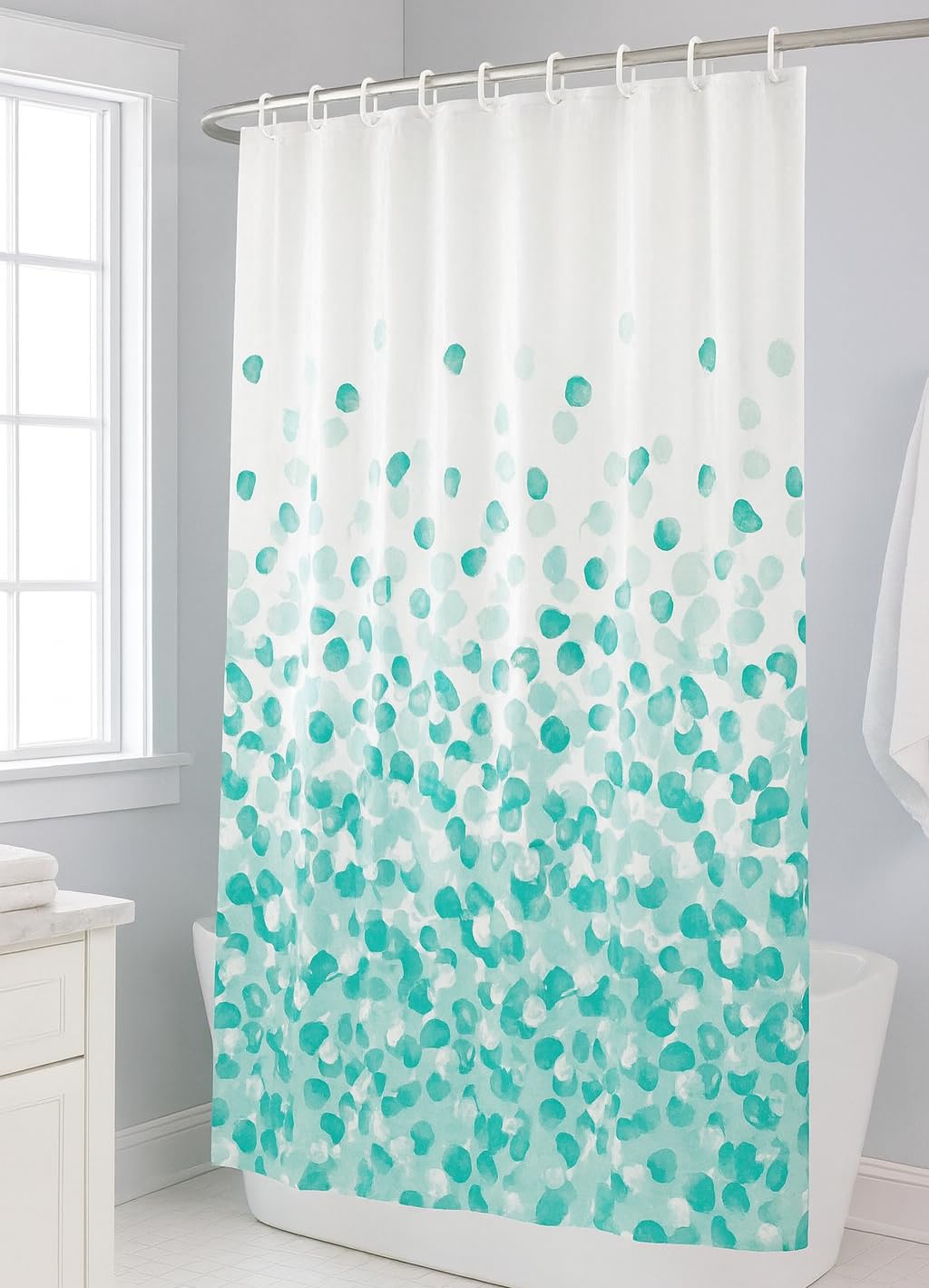 Printed Shower Curtains Modern Designs 12 Ring Hooks 180x180cm, Aqua Pebble