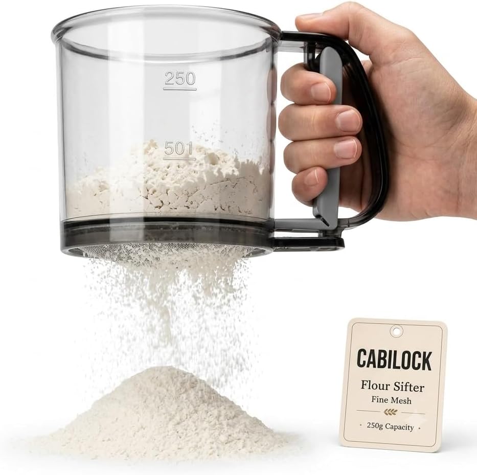 Cabilock Handheld Flour Sifter with Handle Fine Mesh Powder Strainer for Baking Flour Sugar Cocoa Powder Easy to Use and Clean for Home Restaurant Catering