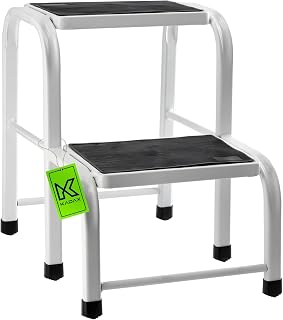 KADAX Two-Step Stool, Small Steel Step Ladder for Caravan, Campervan, Kitchen, Sturdy Platform Stool with Non-Slip Feet, Lightweight Metal Stepladder
