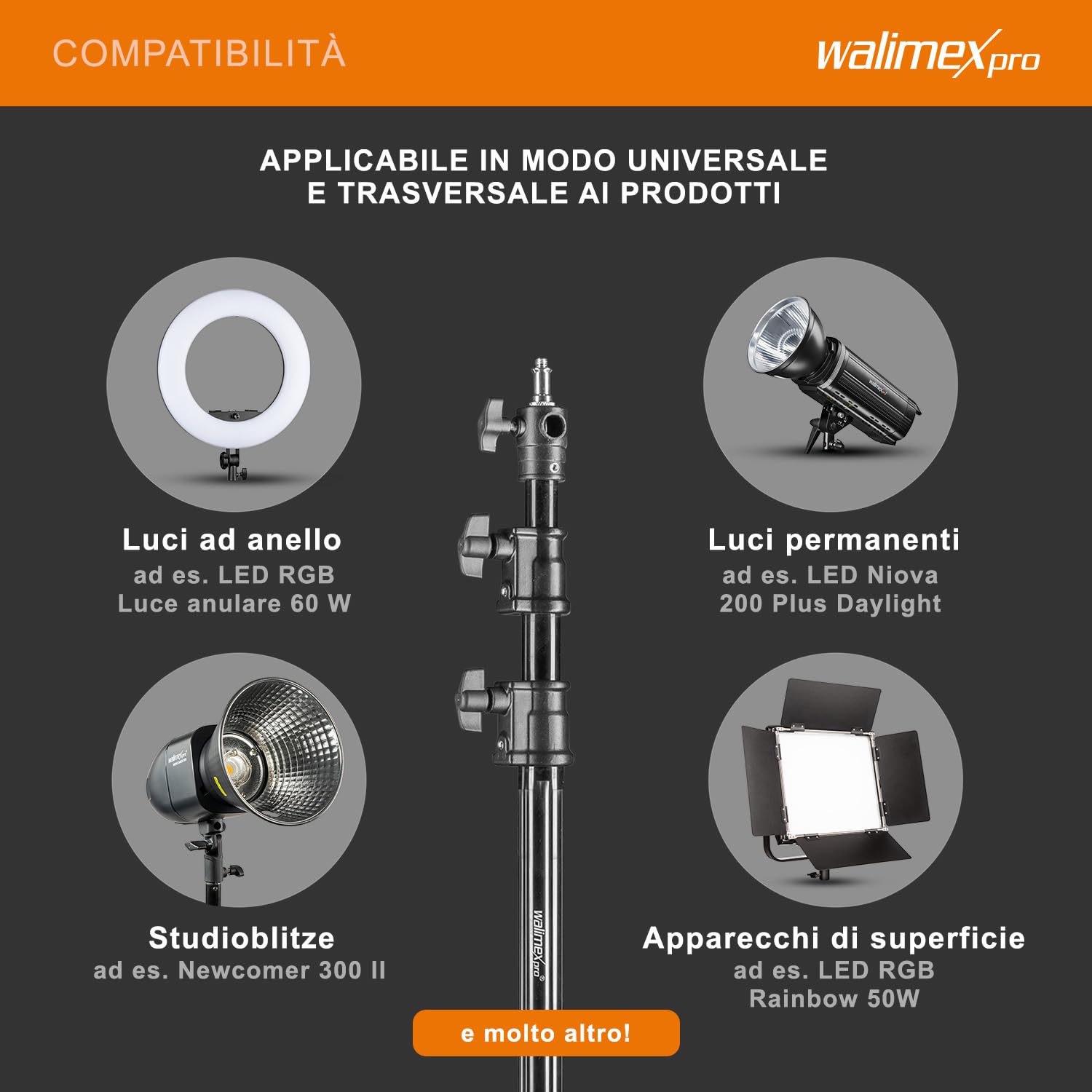 Walimex pro AIR 290 Deluxe stativo per lampada 290 cm - stativo con sospensione pneumatica, altezza massima 290 cm, capacità di carico 7 kg, stabile e versatile