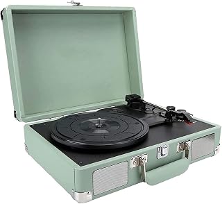 Vinyl Record Player Bluetooth Turntable 3 Speed Belt-Driven Vintage Phonograph with Built-in Speakers, Portable Suitcase with Upgraded Audio Sound/Extra Stylus, Olive Green