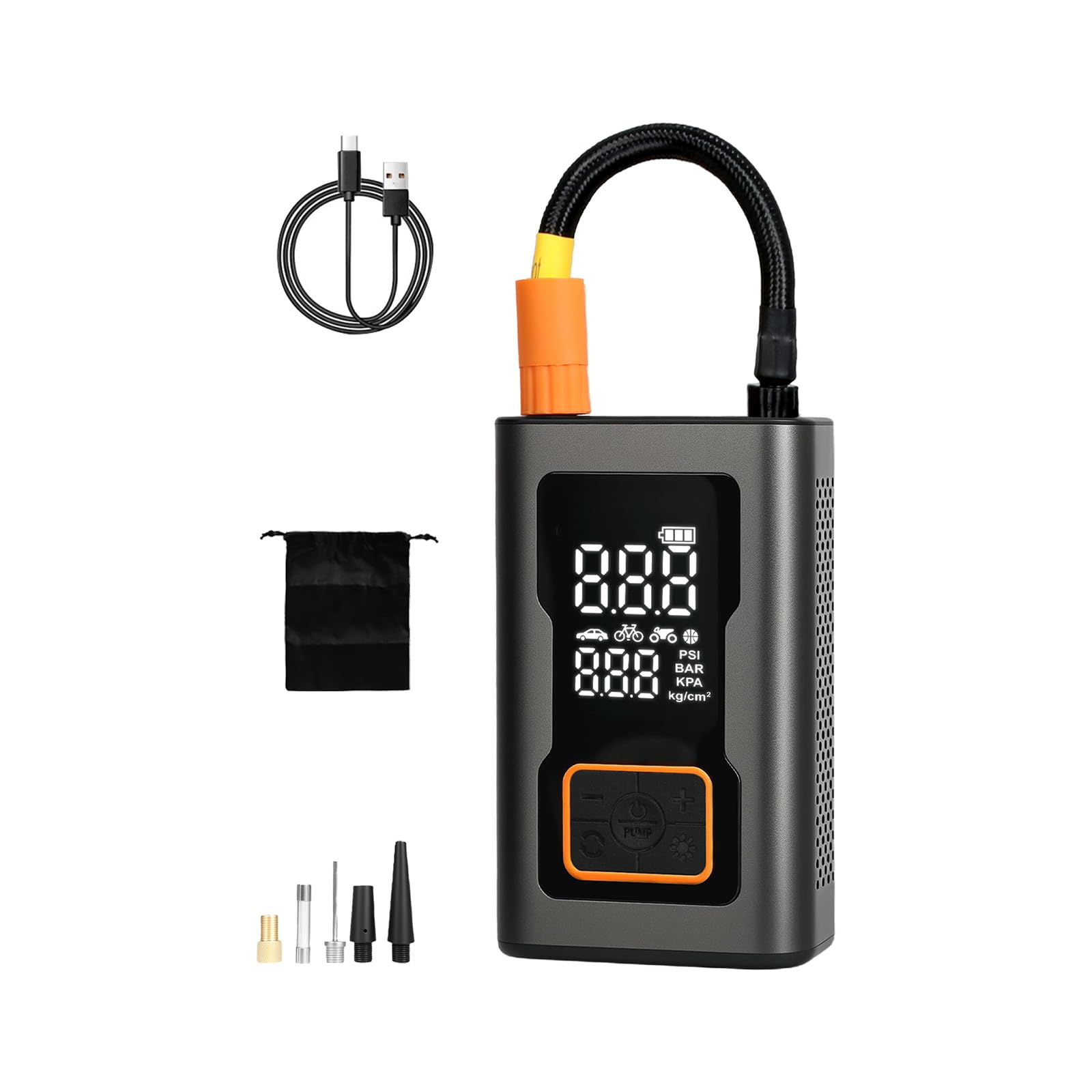 Manan Car Tyre Inflator Air Compressor, Portable Usb Rechargeable Electric Bike Pump 150 Psi, Tyre Pump Digital Values Display, For Car, Bike, Motorbike, Ball