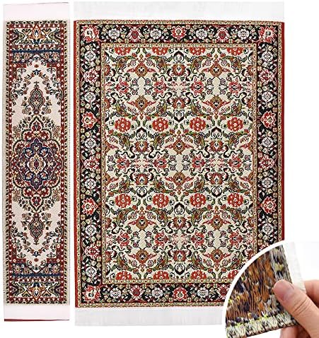 iLAND Miniature Dollhouse Accessories of Woven Dollhouse Rug 9.5” x 6” 9.2" x 1.8" for Dollhouse Furniture on 1/12 Scale and Dolls 3” - 12” (2pcs Spring)