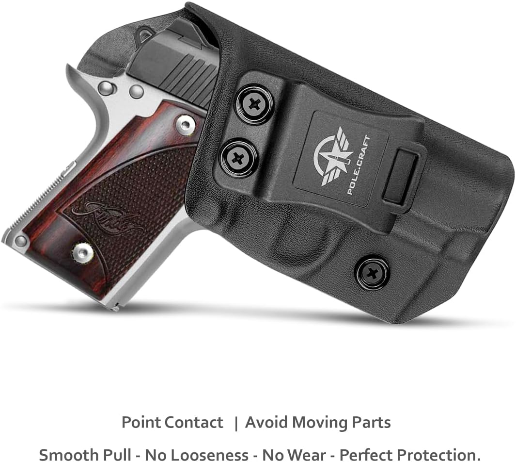 POLE.CRAFT IWB Kydex Holster for Kimber Micro 9mm Pistol - Inside Waistband Concealed Carry - Adj. Cant Retention - Cover Mag-Button - No Wear - No Jitter