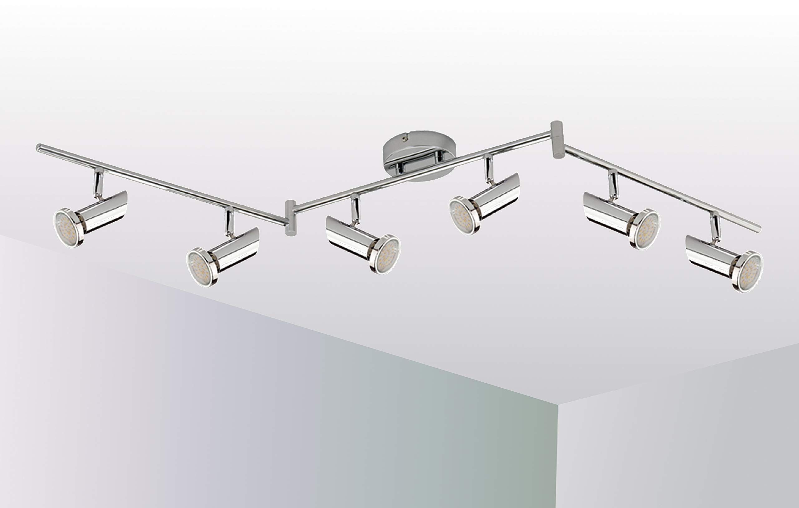Trango 6-flammig 2000-068SD LED Deckenleuchte *MIA* in Chrom-Optik inkl. 6x 5 W 3-Stufen dimmbaren GU10 LED Leuchtmittel Deckenlampe, Deckenstrahler, Deckenspots, Wohnzimmer Lampe schwenkbar drehbar