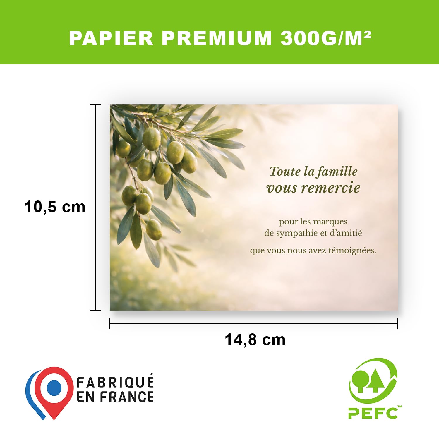 Cartes de remerciements décès condoléances Lot de 50 + 50 Enveloppes 10x15 cm