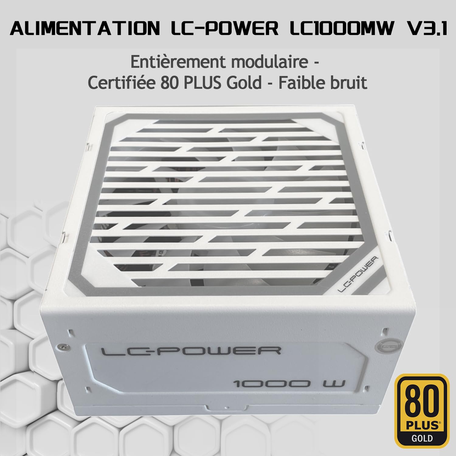 LC-Power Alimentatore 1000w 80 Plus Gold, Modulare PSU ed Estremamente Silenzioso - Compatibile con ATX 3.1 e PCIe 5.1, Nero(LC1000MW V3.1)