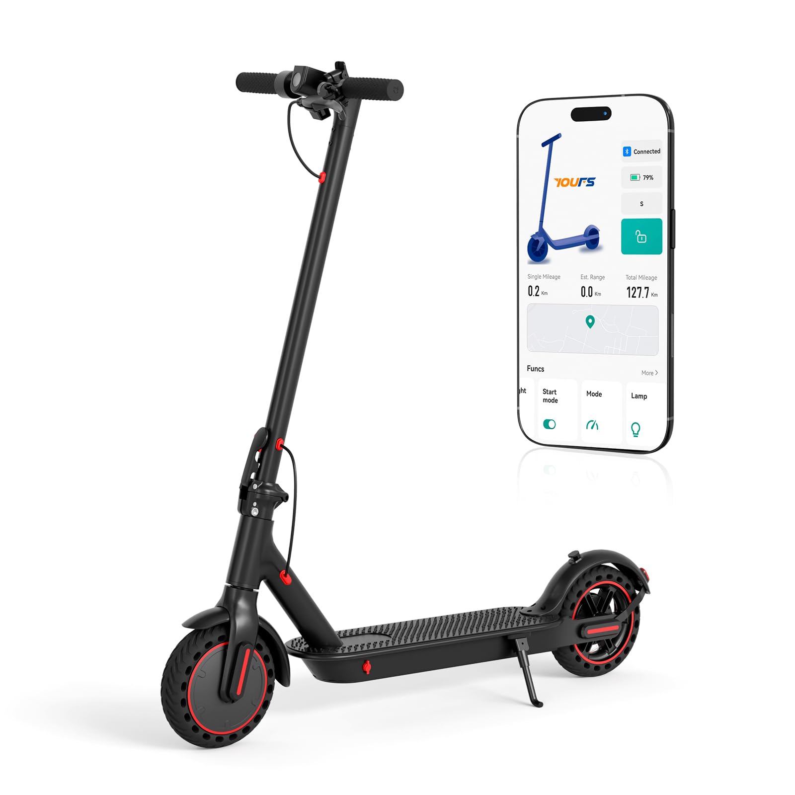 Patinetes clásicos de 8,5 Pulgadas con autonomía máxima de 30 km, Patinete eléctrico Plegable con función de Bloqueo, aplicación, Patinete eléctrico para Adultos.
