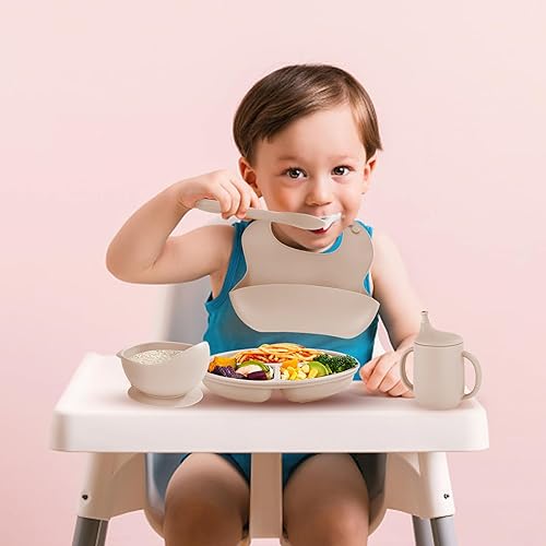 Miniatura 7 de Suministros de destete LED para bebés, juego de 11 piezas de silicona para alimentación de bebés, juego de platos y utensilios para bebés de 6 meses