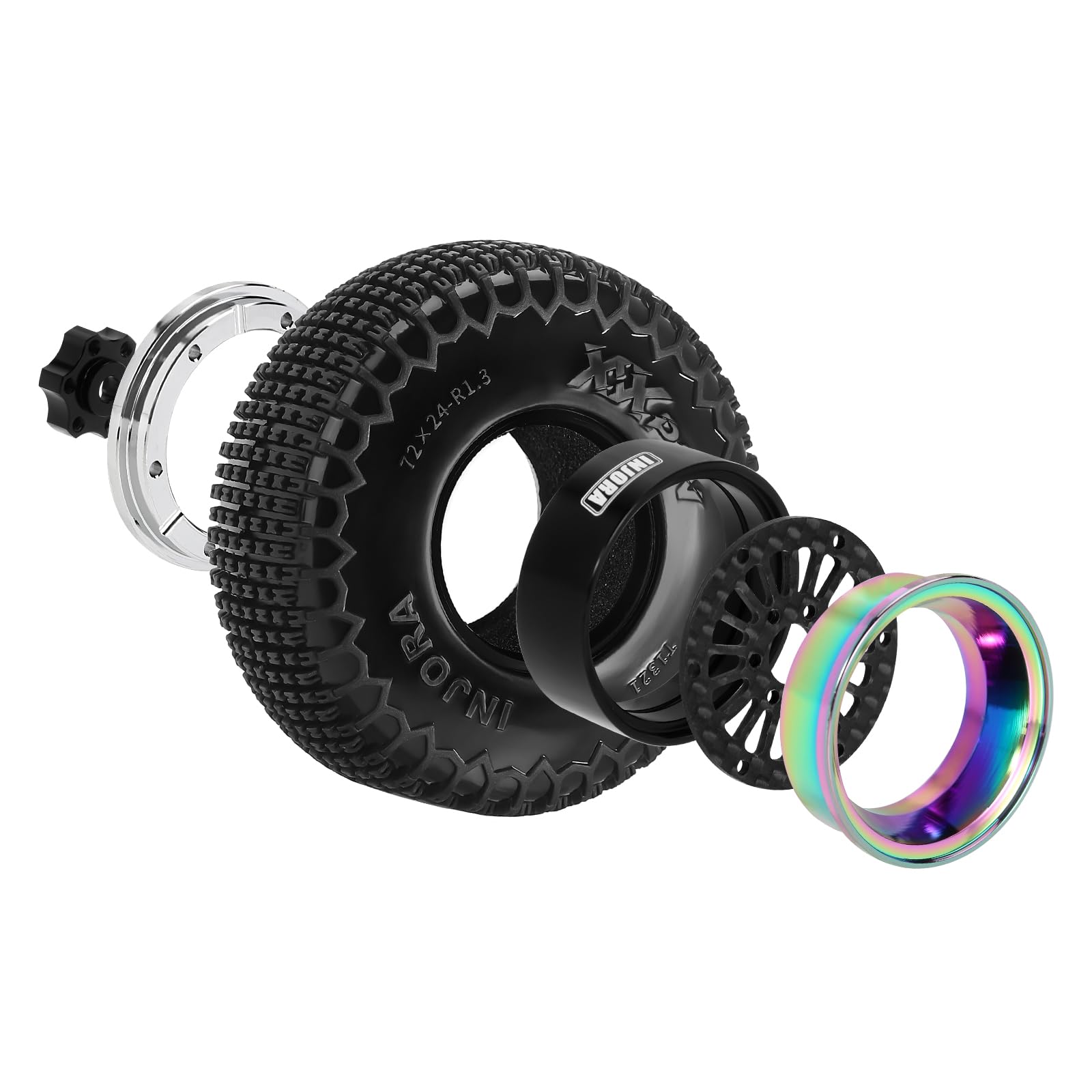 INJORA 1.3" Beadlock Ruote 18-Spoke ModuWheel con Pneumatici XHX Pin per TRX4M SCX24 1/18 1/24 RC Crawler