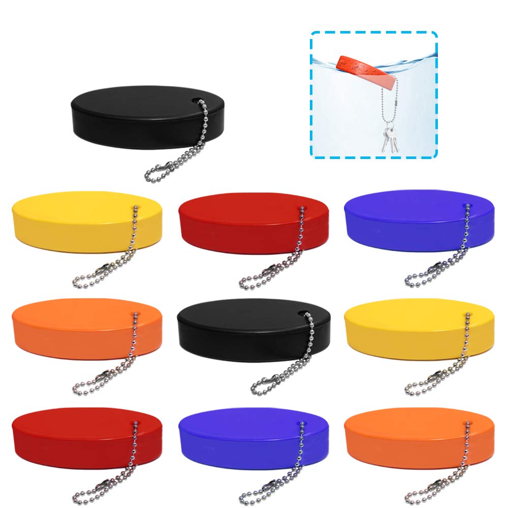 AFUNTA Foam Floating Keychain, 10 Pcs Oval Foam Float Key Chain for Outdoor Sports, Fishing, Boating – Orange/Yellow/Black/Blue/Red, Red, S