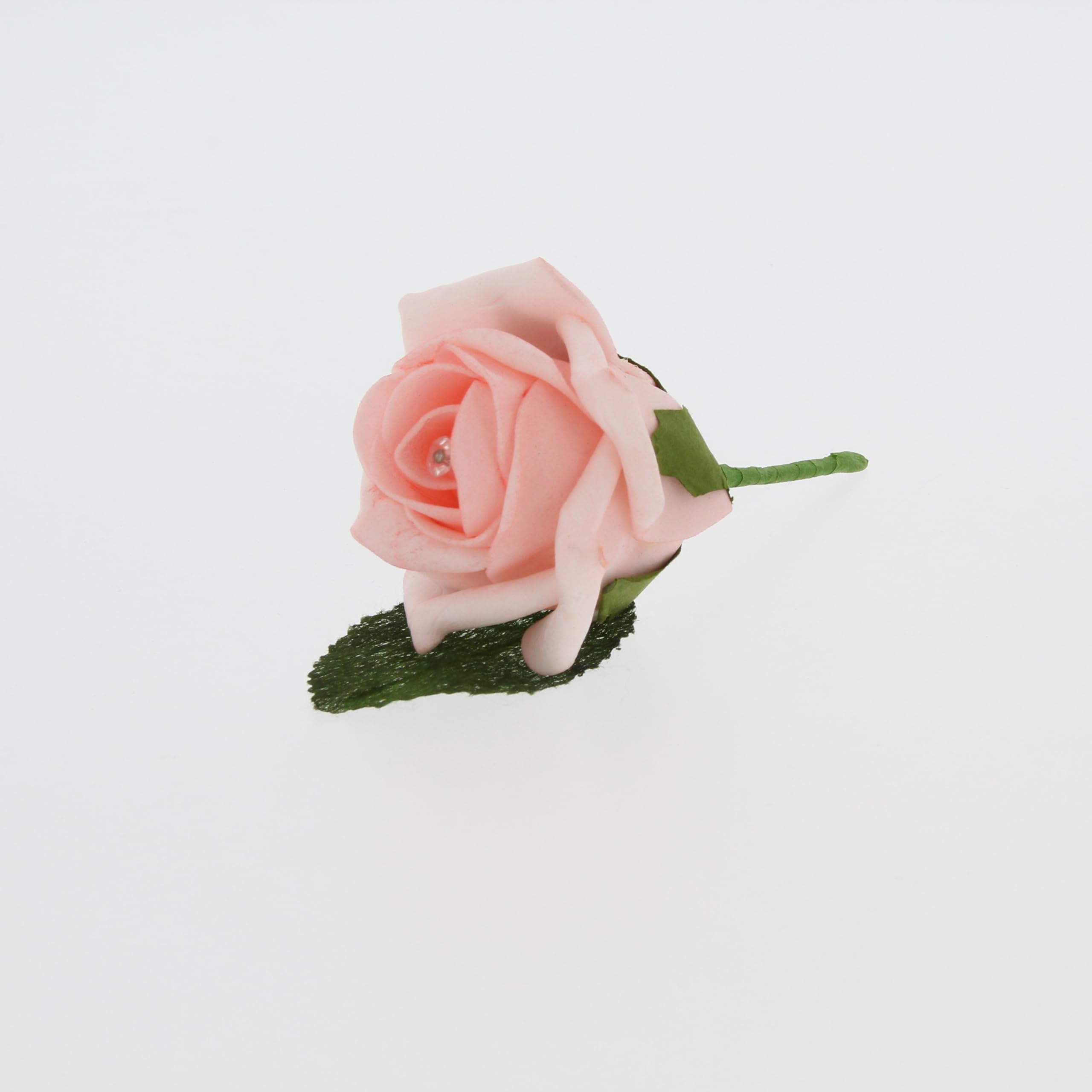Shimmer-hj 20 Light Coral/Orange Rose Buttonholes, Boutonniere, Corsage with diamante centre, handmade artificial flowers - Perfect for Bride, Groom, Bridesmaid and Guests