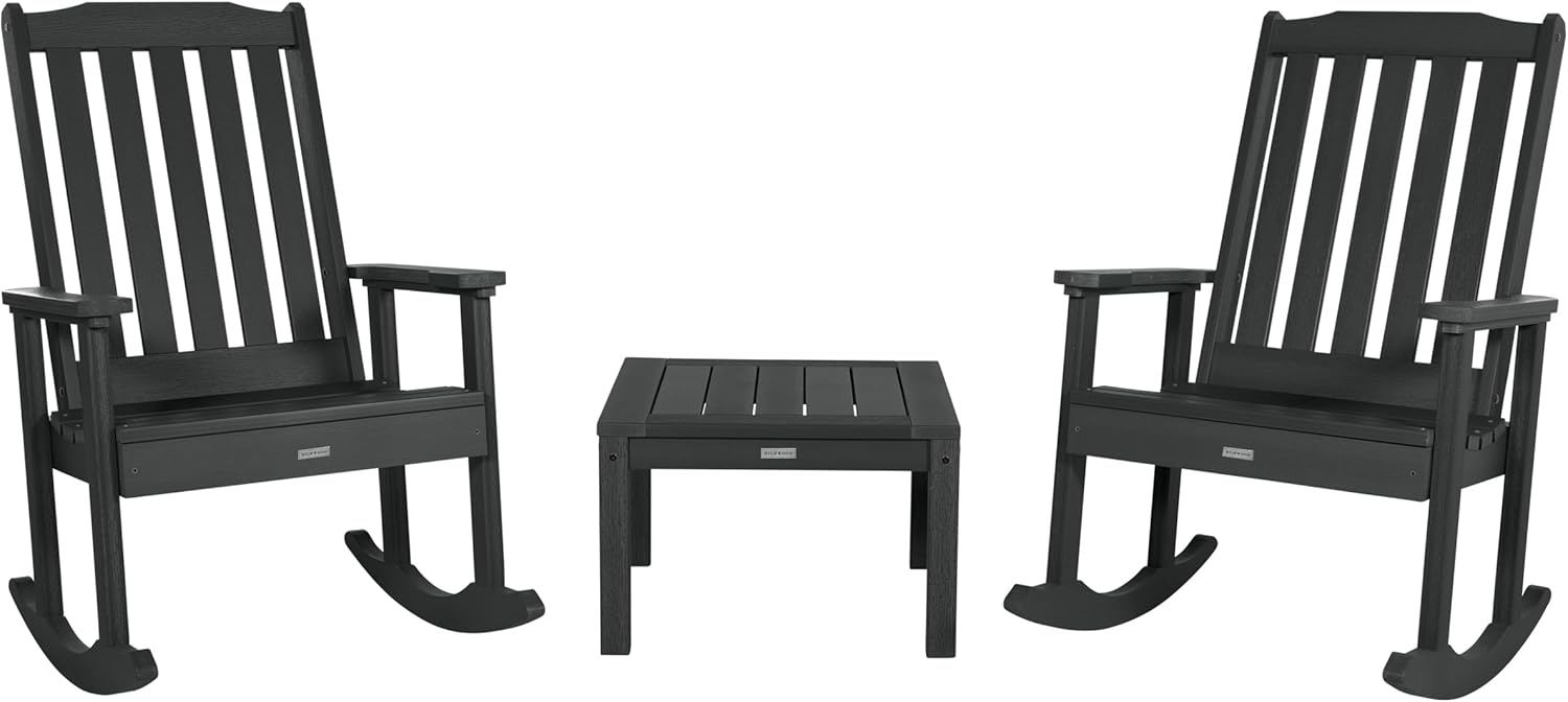 highwood AD-KITRKCH1-BKE Lehigh 2 Rocking Chairs with Adirondack Side Table, Black