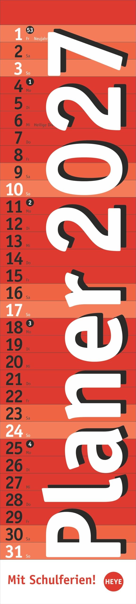 Langplaner, rot 2027: Praktischer Streifenkalender fürs Büro. Länglicher Wandkalender mit genug Platz zum Eintragen. Terminkalender 2027. 11 x 49 cm