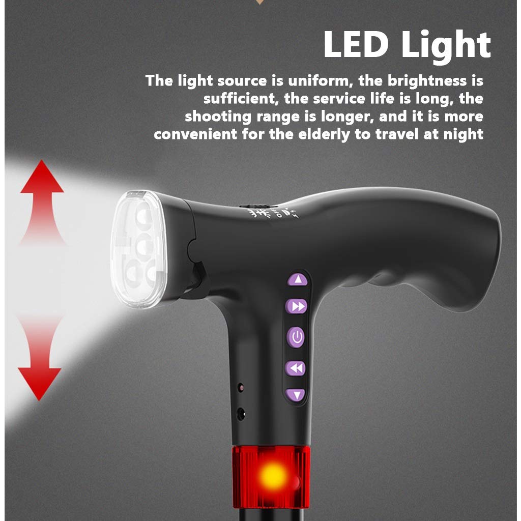 YXCKG Bastón Plegable, Bastones para Caminar con Luz LED, Bastón De Ancianos con Alarma De Pánico, Ayuda para Caminar De Aluminio Ajustable En Altura para Hombres Y Mujeres (Color : Style B)