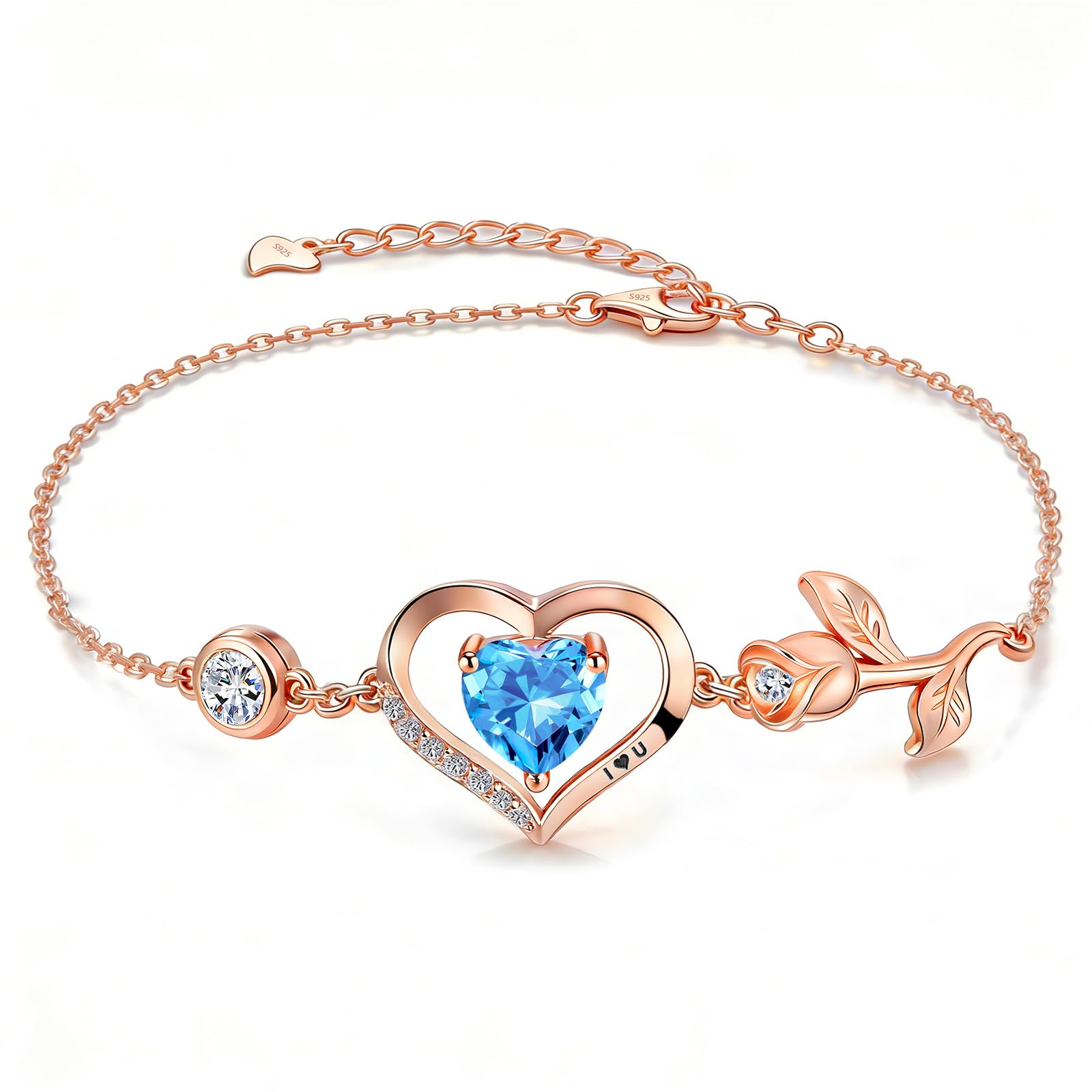 JACUPO 1 Karat Rose Herz Armband Moissanit/Lab-Grown Saphir/Rubin/Smaragd S925 Silber 18K weiß/rotvergoldet Jahrestag für Frau/Freundin/Mutter/Tochter