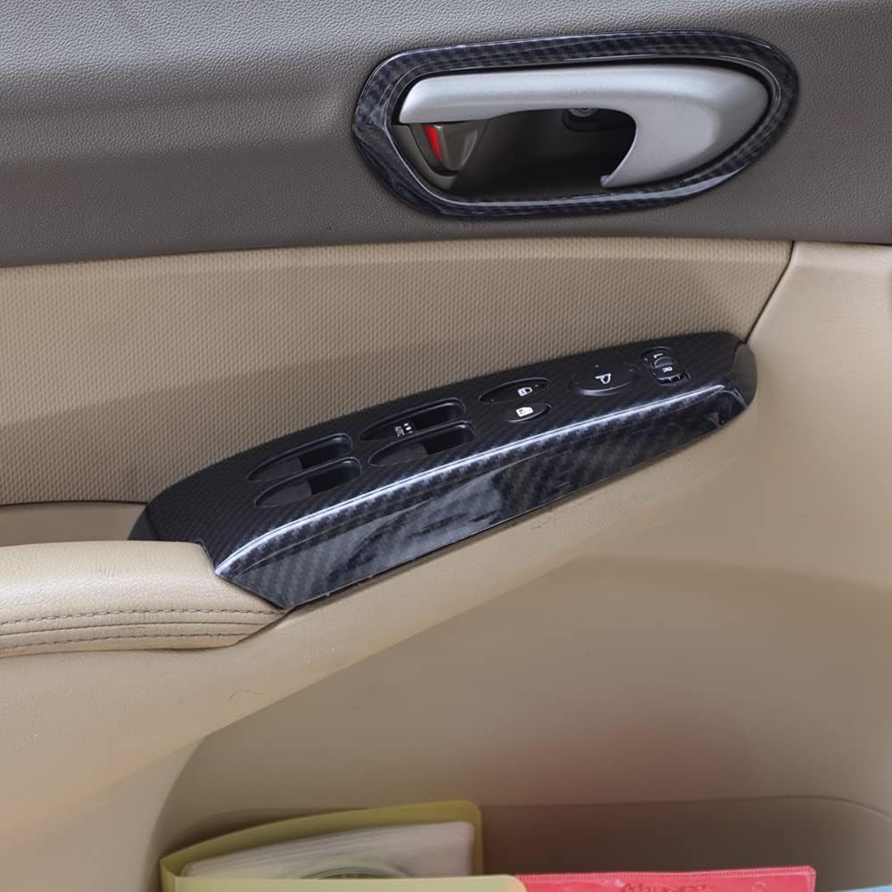 Red Black Carbon Fiber Pattern Window Control Panel Armrest Cover ABS Carbon Fiber Style Door Lock Switch Trim Fit for Honda Civic 2006 2007 2008 2009 2010 2011 (Black)