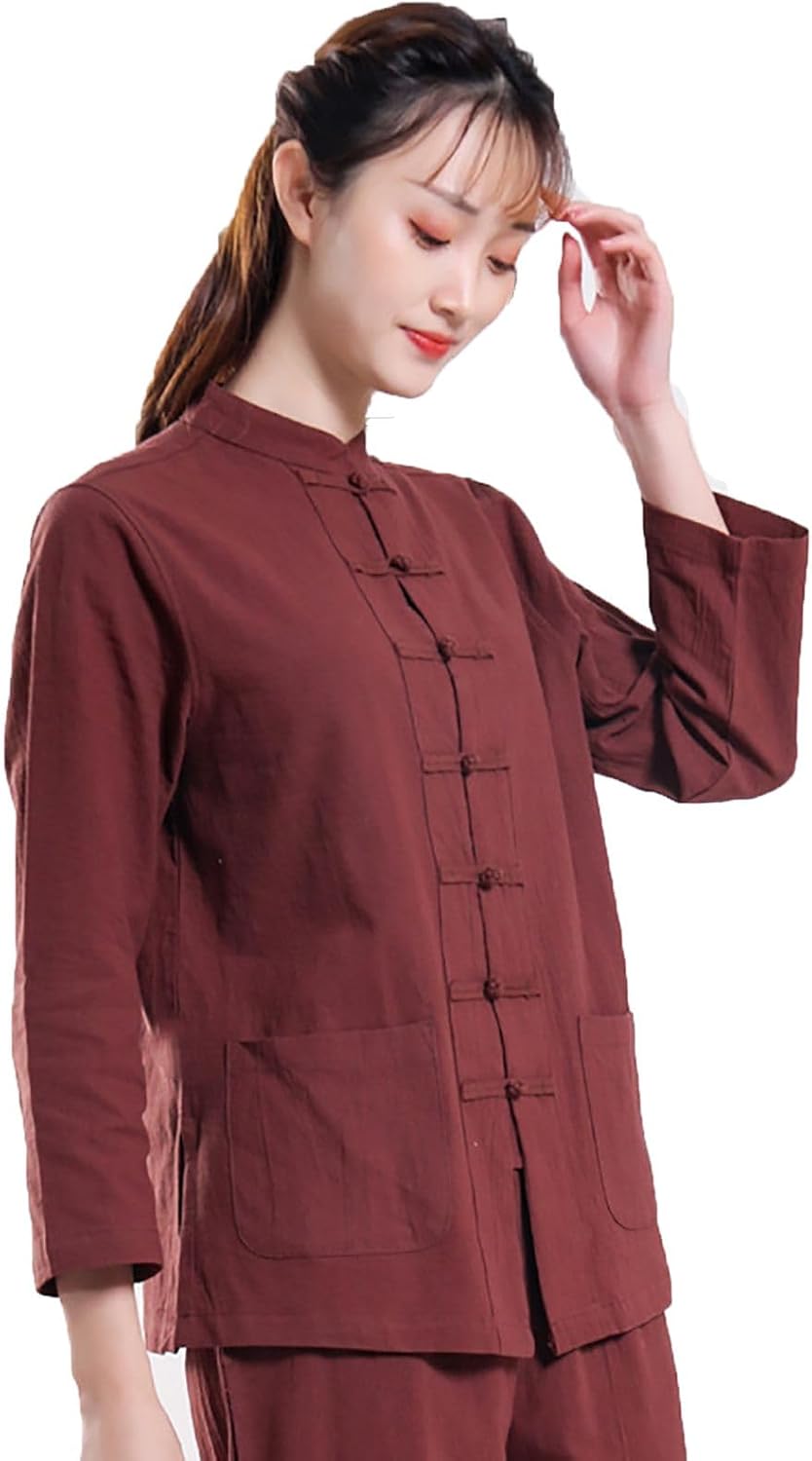 Men and Women Buddhist Clothes,Martial Arts Uniform Clothes,Tai Chi Clothing Exercise Suit with Three-Quarter