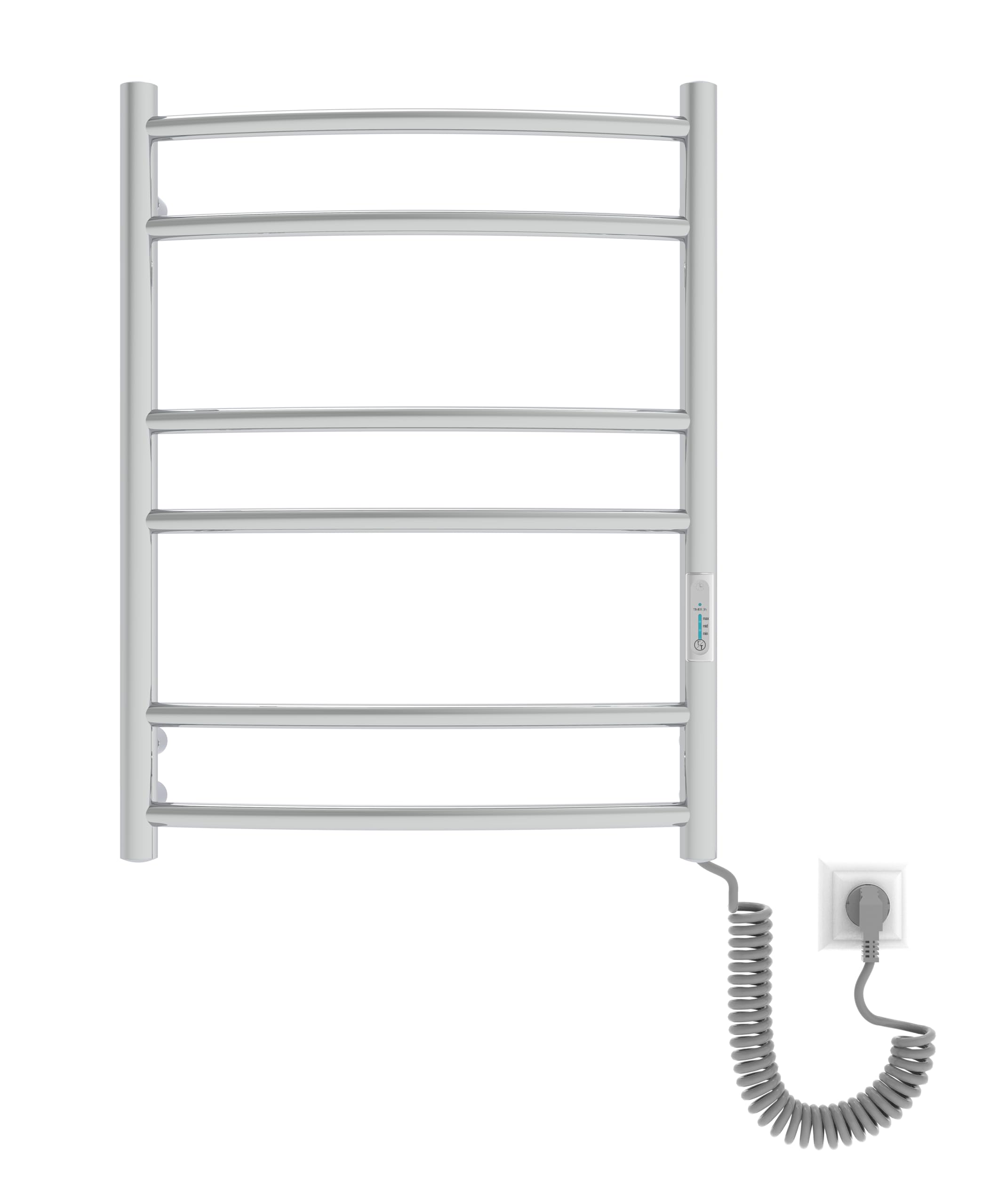 Elegancki grzejnik na ręczniki ze stali nierdzewnej 304 – elektryczny, 625 x 480 mm, 84 W, z termostatem i timerem – designerski grzejnik do łazienki – montaż na ścianie – IP44