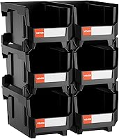 VEVOR Stackable Plastic Storage Bins 14.8x8.5x7.1in 6-Pack - Durable Open Organizers for Closet Garage Office Black
