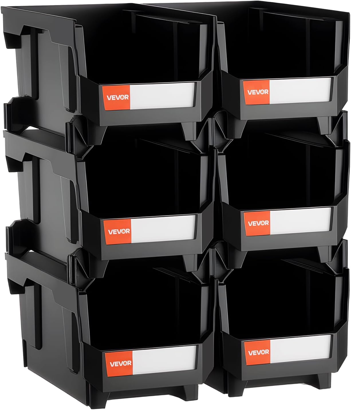 Plastic Stackable Storage Bins, 14.8 x 8.5 x 7.1 inch (6 Pack), Plastic Containers for Organizing and Storage Bins for Closet, Garage, Small Parts, Office Supplies and Other Accessories, Black