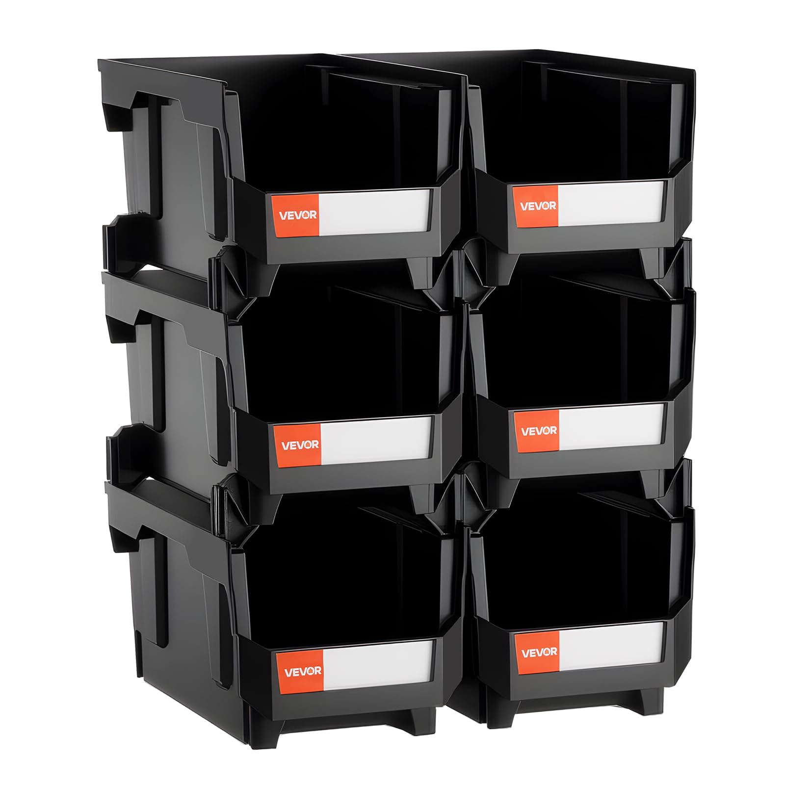 VEVOR Contenitori Impilabili in Plastica, 377 x 215 x 180 mm, 6 Pezzi, Contenitori in Plastica per Organizzare Oggetti in Armadio, Garage, Piccole Parti, Forniture per Ufficio, Altri Accessori, Nero