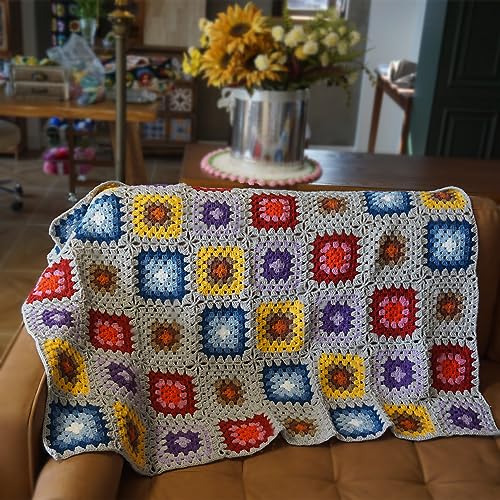 CZQLWW Grey Granny Square Crochet Throw Blanket