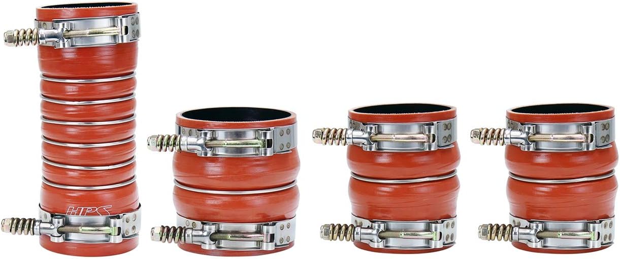 HPS 57-1569 Orange High Temp Aramid Reinforced Silicone Intercooler Turbo Hose Boots Kit with T Bolt Clamps