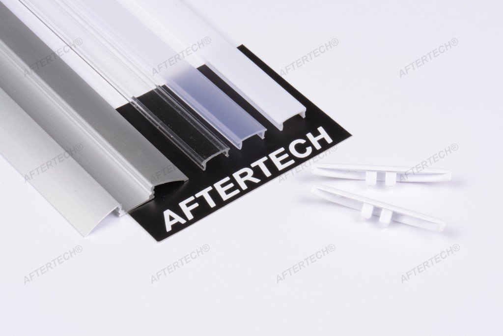 Aftertech® 2m 2metri 5309 53x9mm PROFILO TANGENTE ALLUMINIO 2M PER STRISCE STRIP LED BARRA RIGIDA 2MT + COVER BIANCA