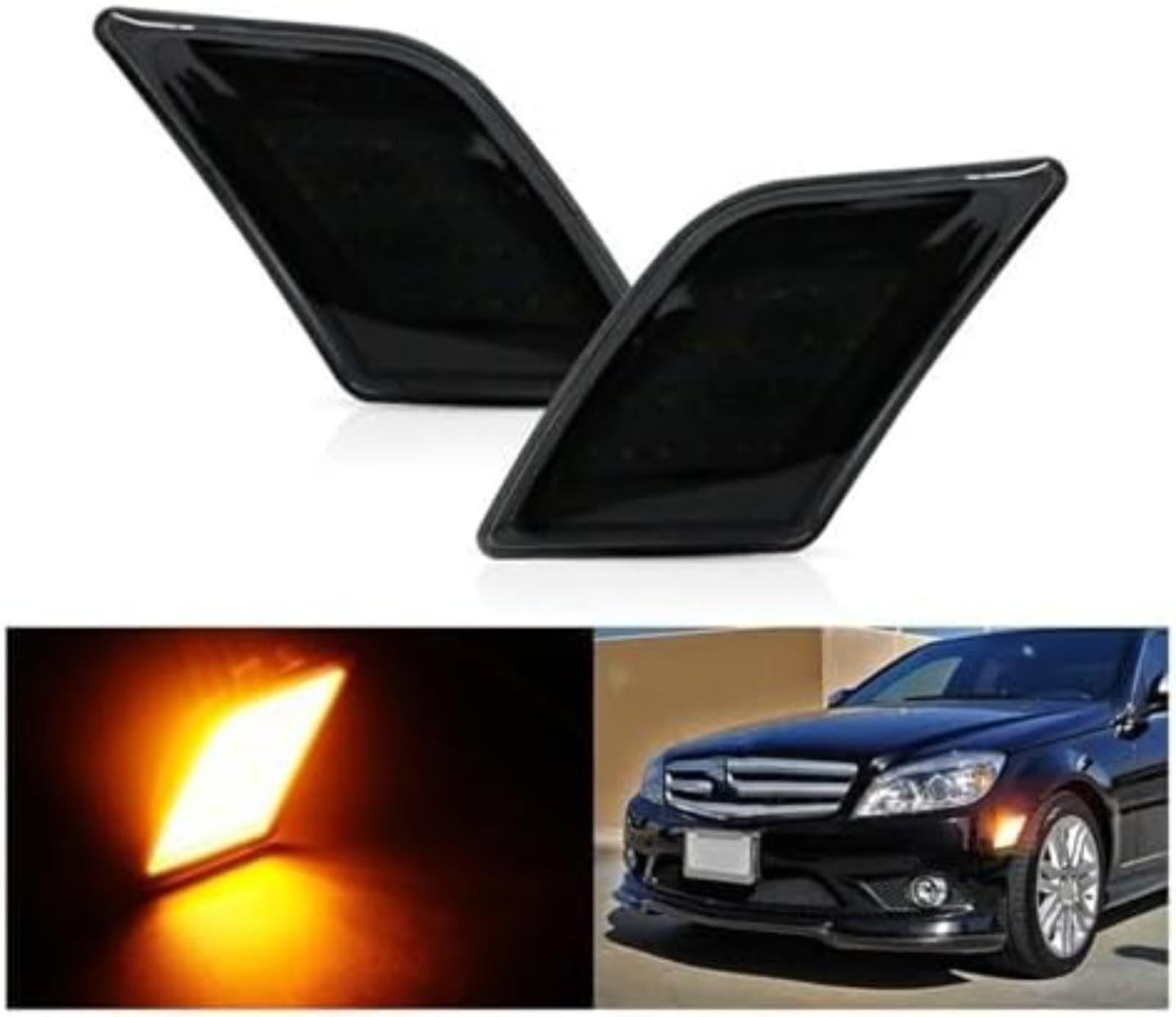 Dla Mercedes-Benz W204 C250 C300 C350 C63, dla Amg 2008-2011 włączony kierunkowskaz boczny kierunkowskaz w lusterku 2 szt. Przednie Si światła obrysowe jazda Parking Wskaźnik (Amber)