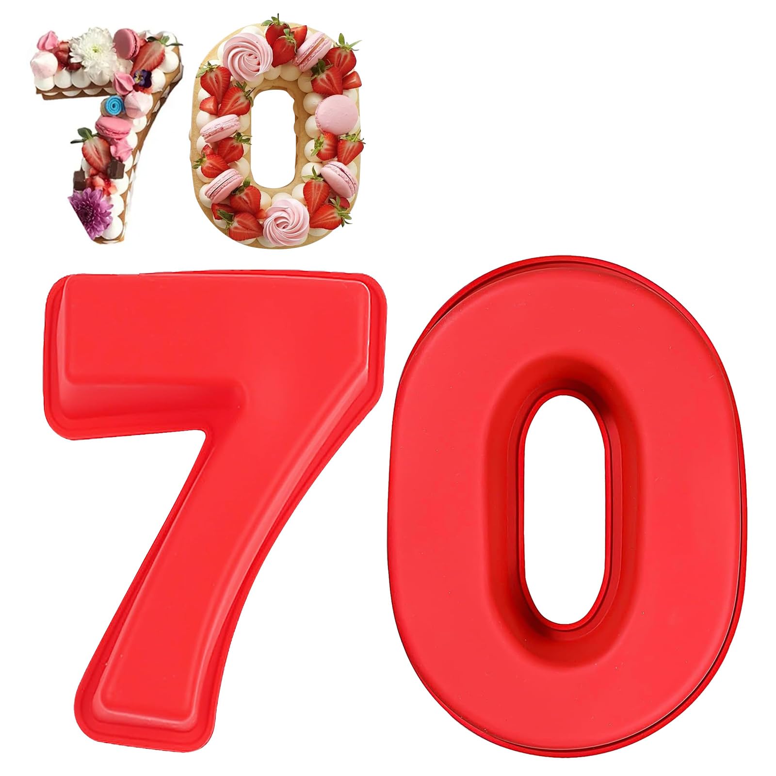 Number 70 Cake Tins Moulds, 3D Large Number Cake Mould, Bake Trays for Baking Birthday Anniversary, Non-Stick Food-Grade Silicone Oven and Dishwasher Safe (70)