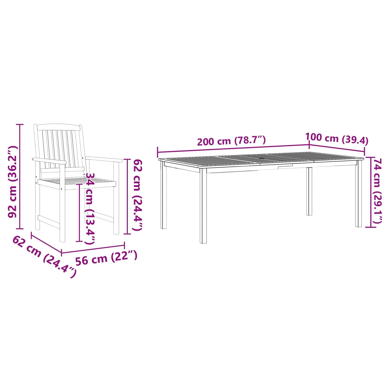 vidaXL Set da Pranzo per Giardino 9 pcs Marrone, Set da esterno in acacia, arredo giardino rustico, tavolo e sedie per terrazzo e feste in giardino
