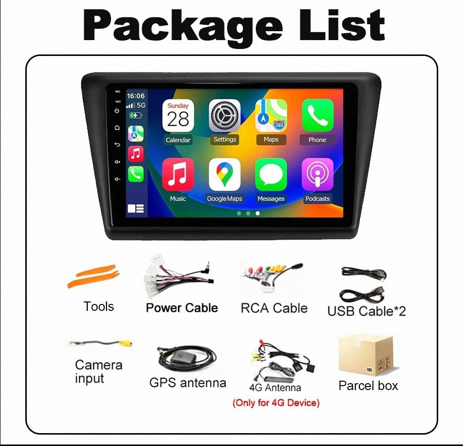Pantalla de coche con Carplay y Android Auto Inalámbricos Skoda Rapid 7